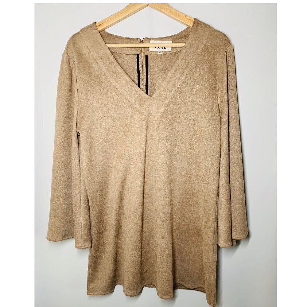 P. Cill  Long Sleeves Tan Tunic Blouse Back Zip M